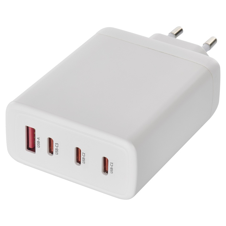 USB adaptér GAN biela, 1x USB-A, 3x USB-C, 120W 1