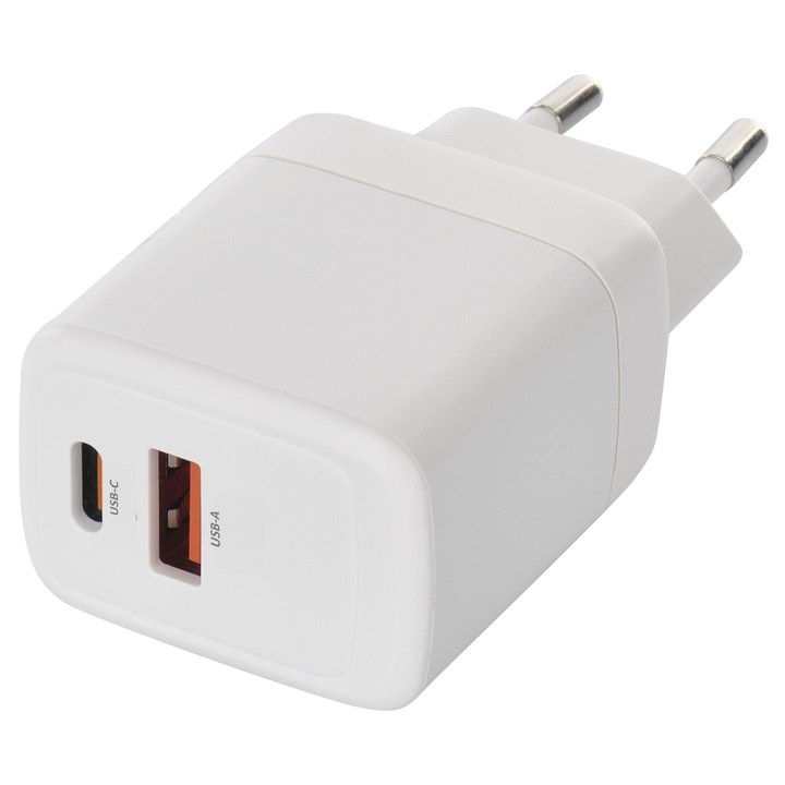 USB adaptér GAN biela, 1x USB-A, 1x USB-C, 20W 1