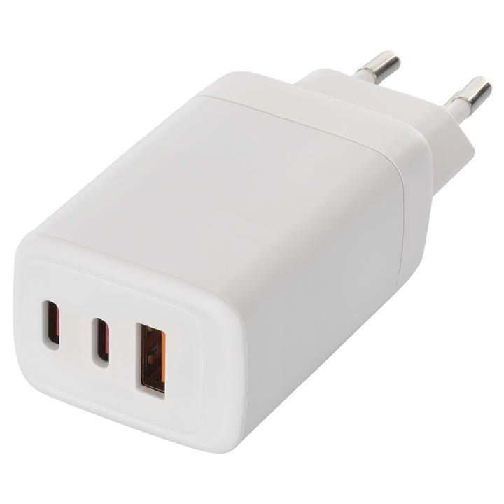 USB adaptér GAN biela, 1x USB-A, 2x USB-C, 65W 1