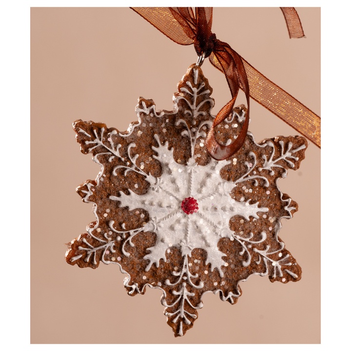 Dekorácia perníková vločka GINGERBREAD hnedá/biela, výška 8 cm 1