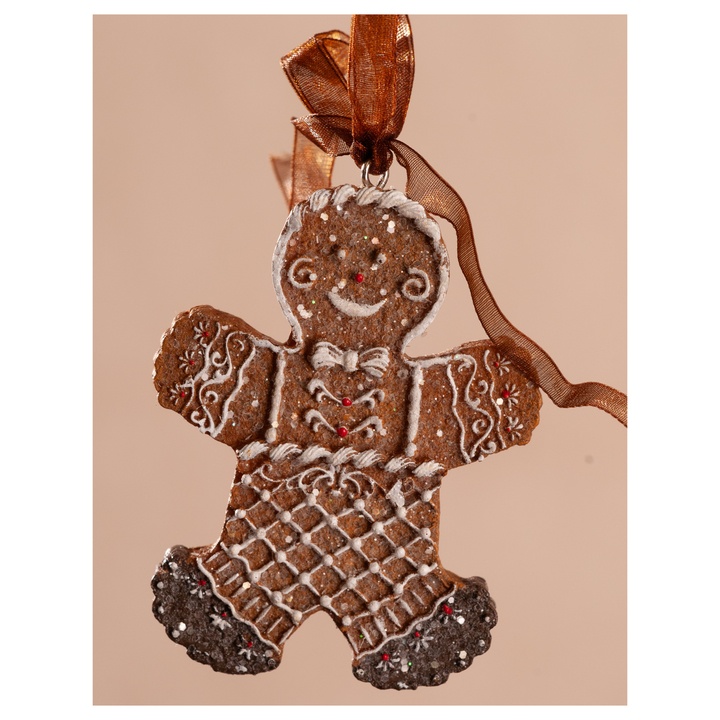 Dekorácia perníkový panáčik GINGERBREAD hnedá/biela, výška 9 cm 1