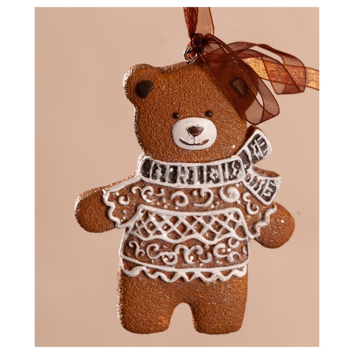 Dekorácia perníkový medvedík GINGERBREAD hnedá/biela, výška 9 cm 1