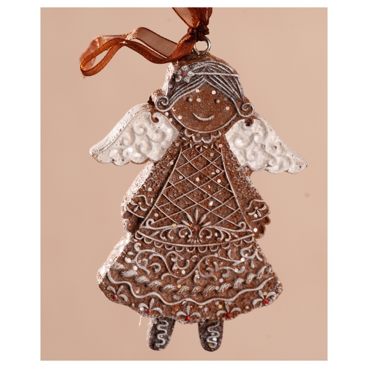 Dekorácia perníkový anjelik GINGERBREAD hnedá/biela, výška 10 cm 1