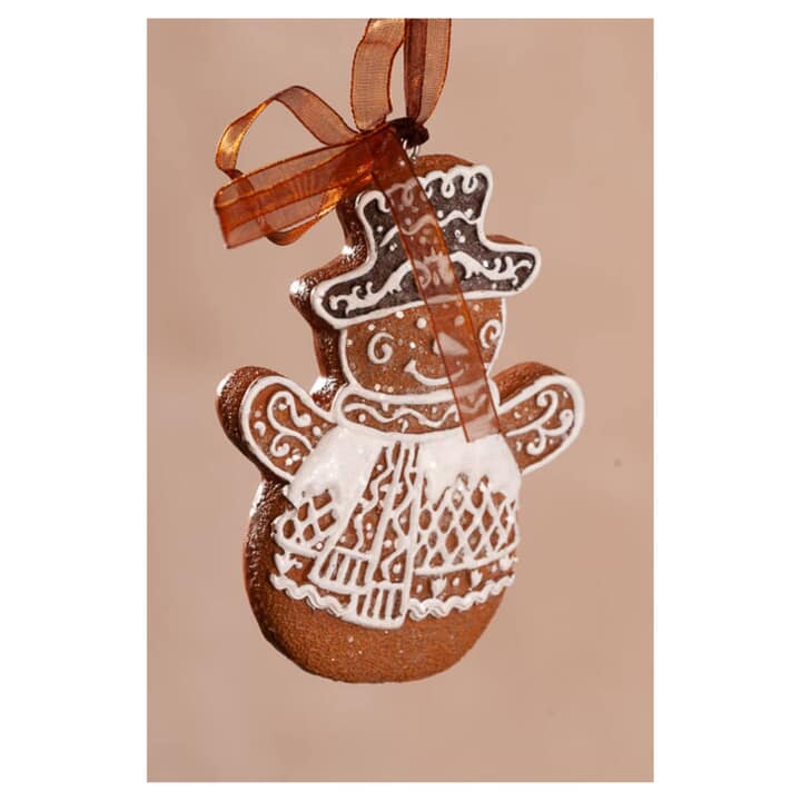 Dekorácia perníkový snehuliak GINGERBREAD hnedá/biela, výška 9 cm 1