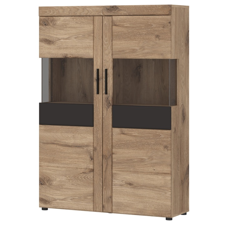 Vitrína GRANO výška 149 cm, dub viking/sivá 1