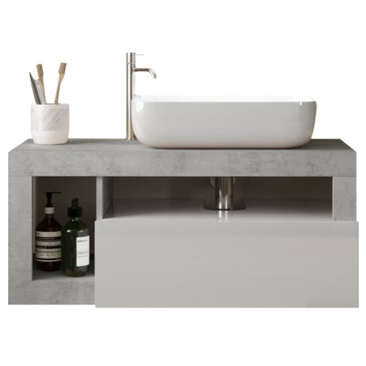 Nástenná umývadlová skrinka s umývadlom HAMBURG 6 biela lesklá/betón 1