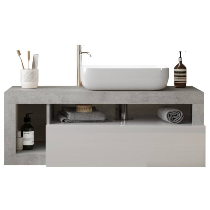 Nástenná umývadlová skrinka s umývadlom HAMBURG 7 biela lesklá/betón 1