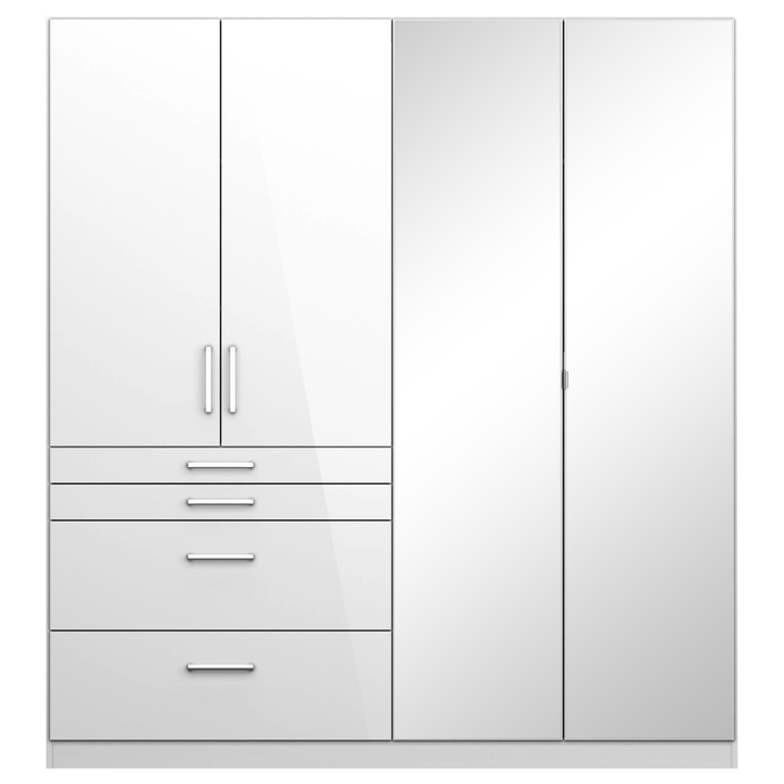 Šatníková skriňa HAYDEN alpská biela, 4 dvere, 2 zrkadlá 1