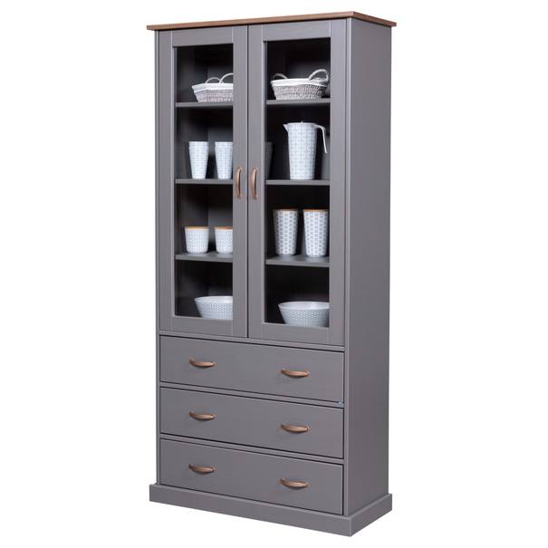 Vitrína HENRIETTA sivá/hnedá 1