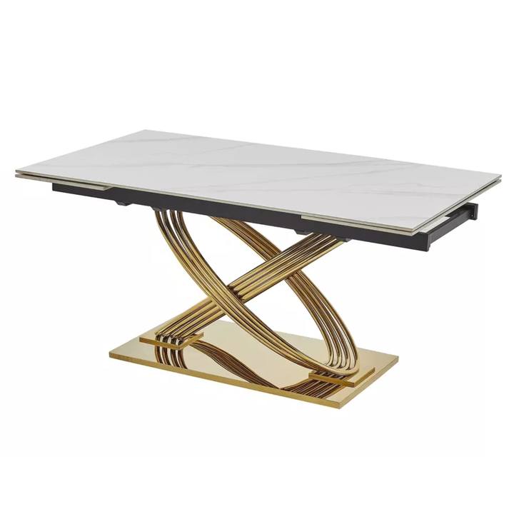 Jedálenský stôl HIRMOS 2 biela lesklá/zlatá 1