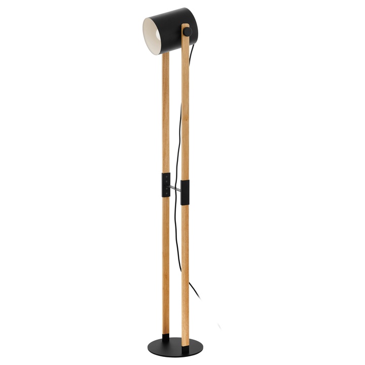 Stojacia lampa HORNWOOD čierny kov/svetlé drevo 1