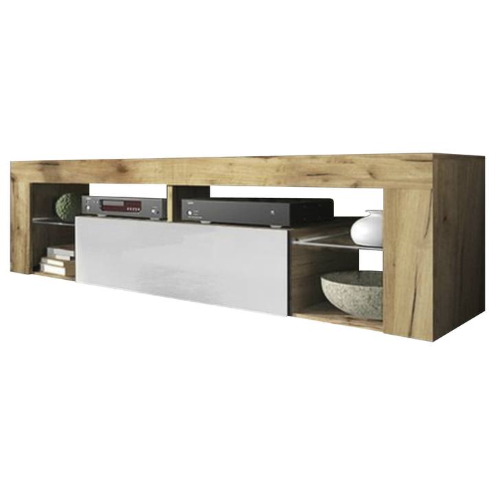 TV stolík HUGO  dub wotan/biela lesklá, 160 cm 1
