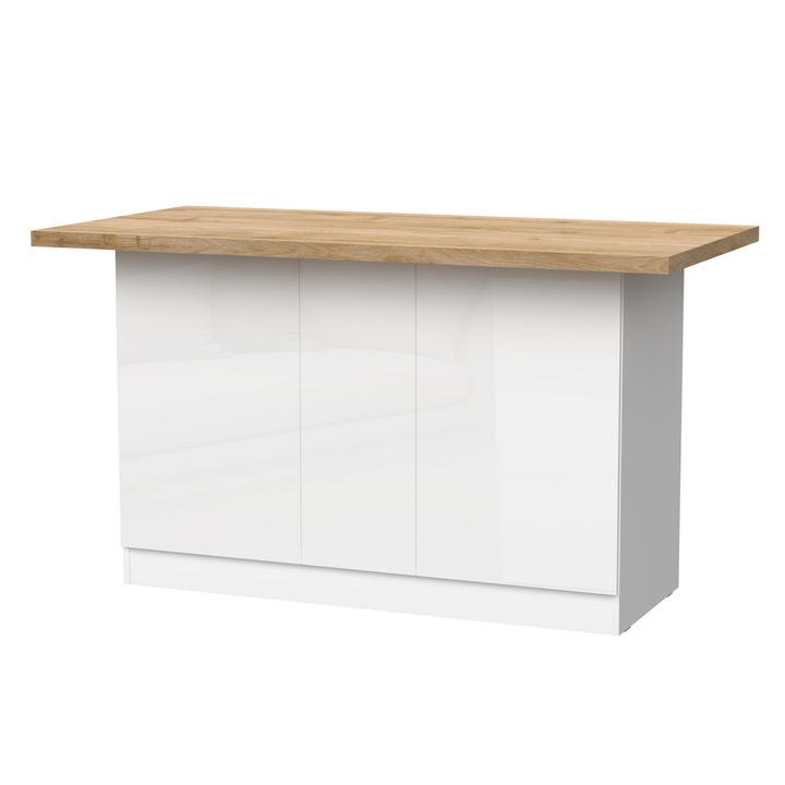 Kuchynský ostrovček ISLAND 160 biela vysoký lesk/dub 1