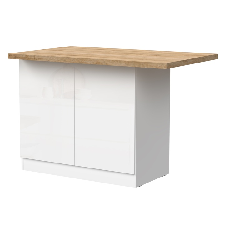 Kuchynský ostrovček ISLAND biela vysoký lesk/dub 1