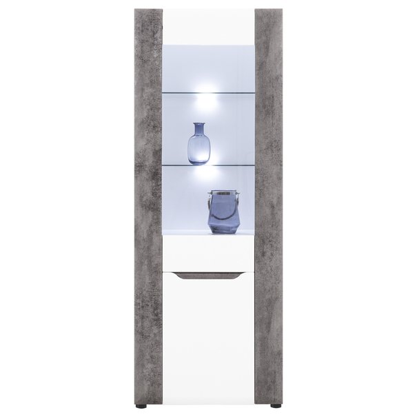 Vitrína JADE B5 betón/biela lesklá 1
