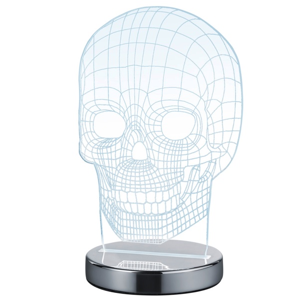 Stolná 3D LED lampa JUGI chróm, lebka 1
