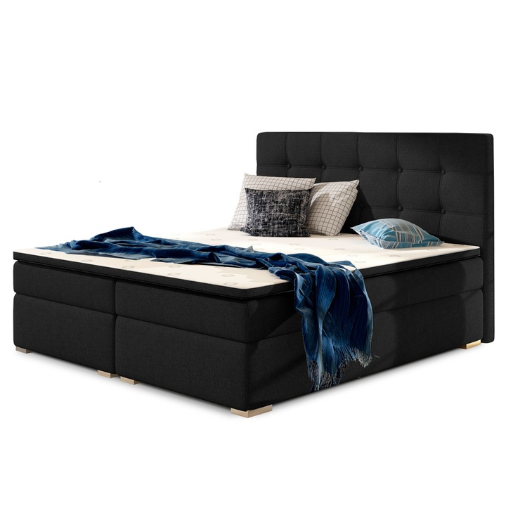 Posteľ s matracom a topperom JUNE čierna, 160x200 cm 1