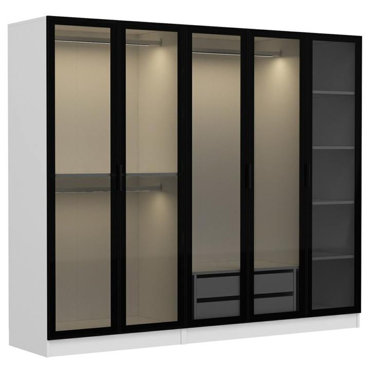 Šatníková skriňa KALE 17 biela/dymové sklo 1