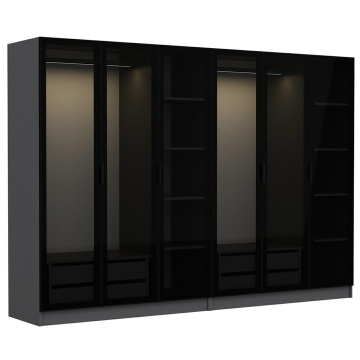 Šatníková skriňa KALE 22 antracitová/dymové sklo 1