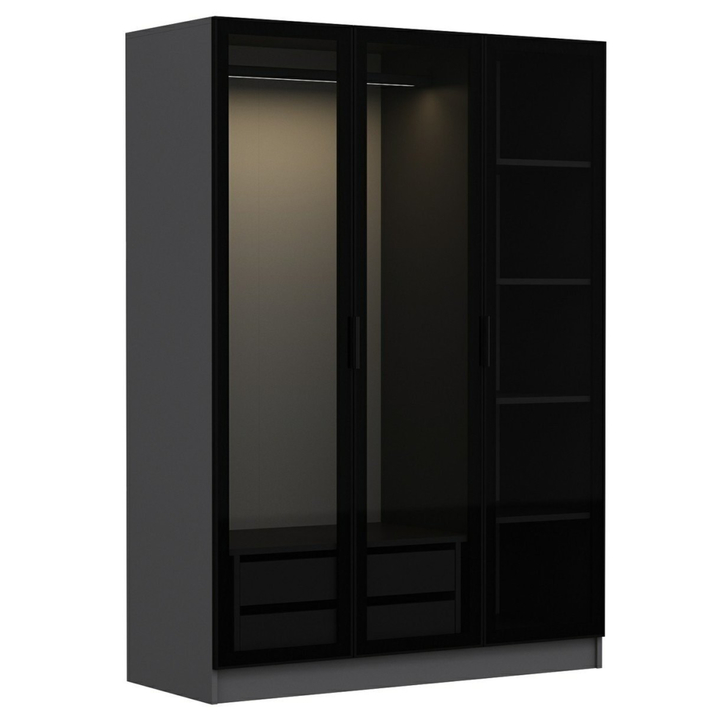 Šatníková skriňa KALE 2 antracitová/dymové sklo 1