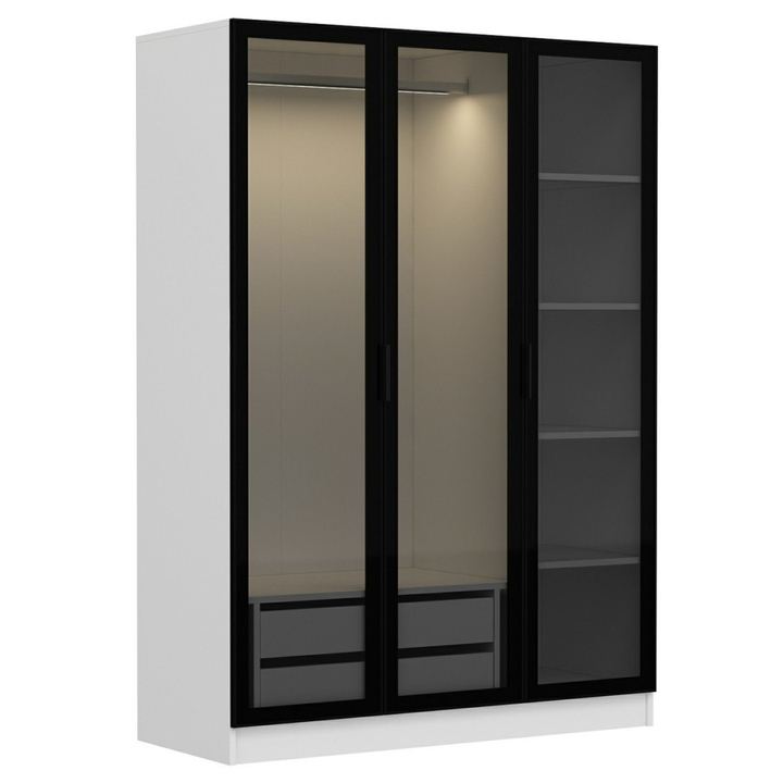 Šatníková skriňa KALE 2 biela/dymové sklo 1