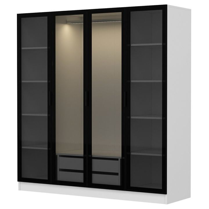 Šatníková skriňa KALE 3 biela/dymové sklo 1