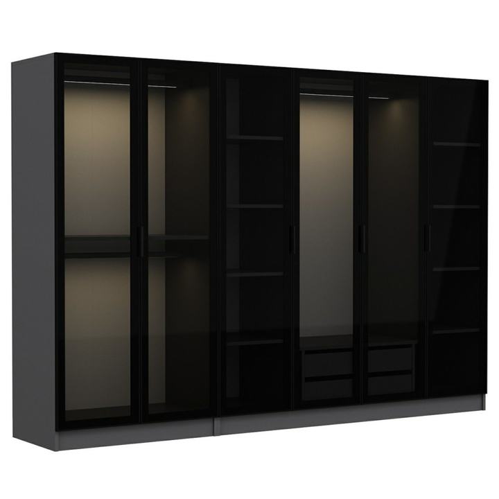 Šatníková skriňa KALE 5 antracitová/dymové sklo 1