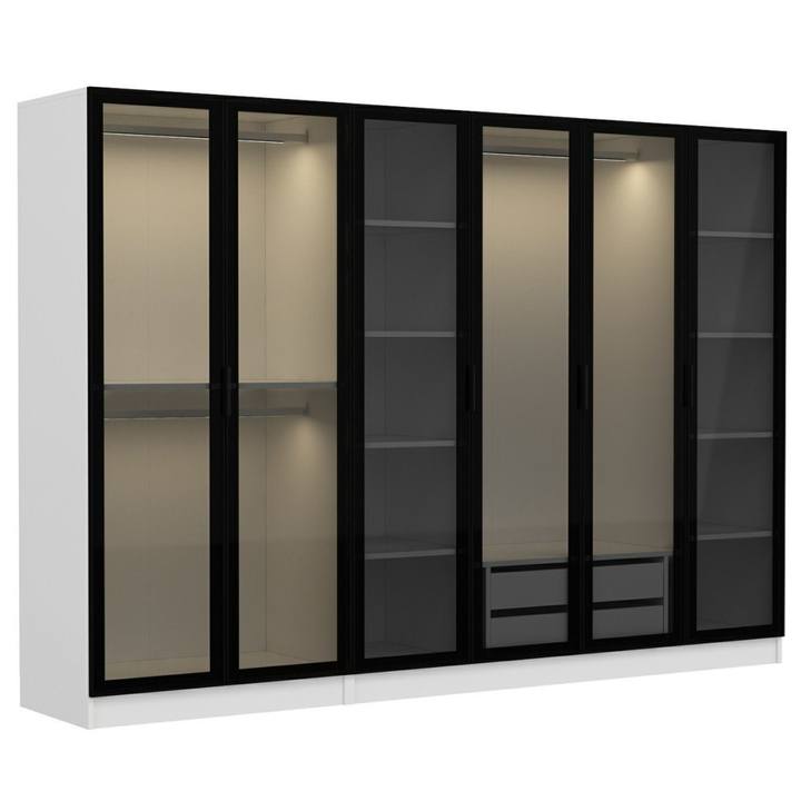 Šatníková skriňa KALE 5 biela/dymové sklo 1