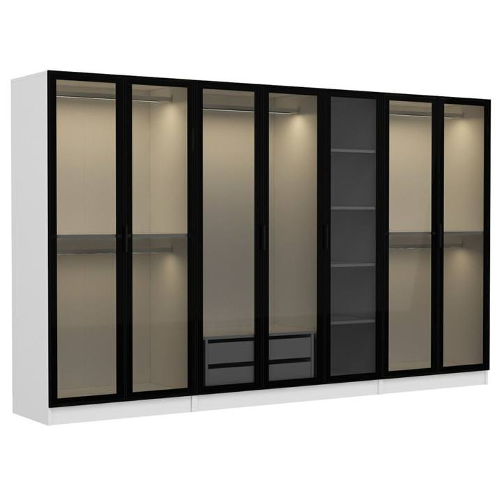 Šatníková skriňa KALE 7 biela/dymové sklo 1