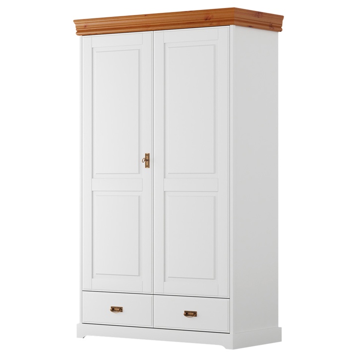 Šatníková skriňa KANIA 2D biela/borovica 1