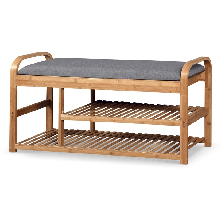 Lavica na topánky KIRKE bambus/sivá, šírka 100 cm 1