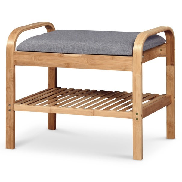 Lavica na topánky KIRKE bambus/sivá, šírka 60 cm 1