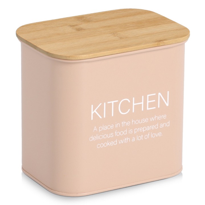 Dóza na potraviny KITCHEN pastelovoružová/bambus, objem 2,3 l 1