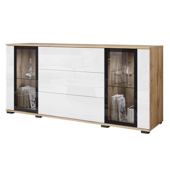 Príborník LAIMA II dub wotan/biela vysoký lesk 1