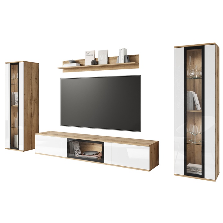 Obývacia stena LAIMA dub wotan/biela vysoký lesk 1