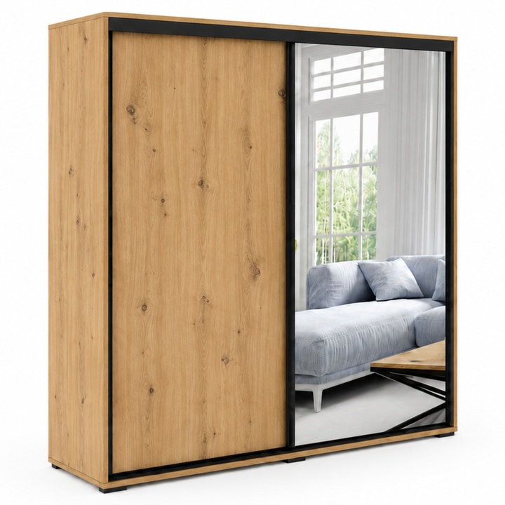 Šatníková skriňa LAYS 5 dub artisan/čierna, šírka 175 cm, výška 245 cm 1