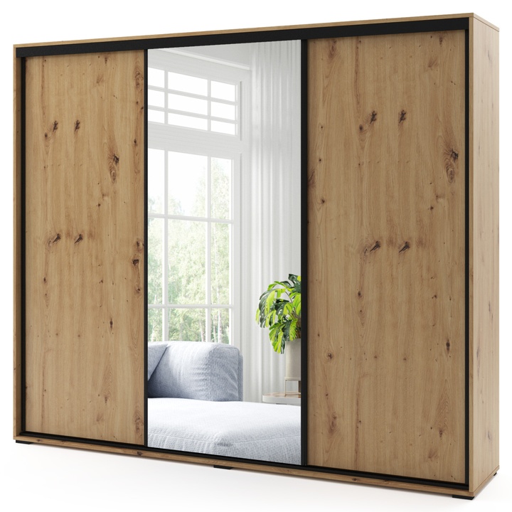 Šatníková skriňa LAYS 9 dub artisan/čierna, šírka 278 cm 1