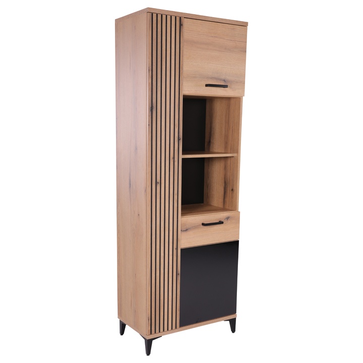 Regál LEONIDAS AS9 dub evoke/čierna lesklá 1