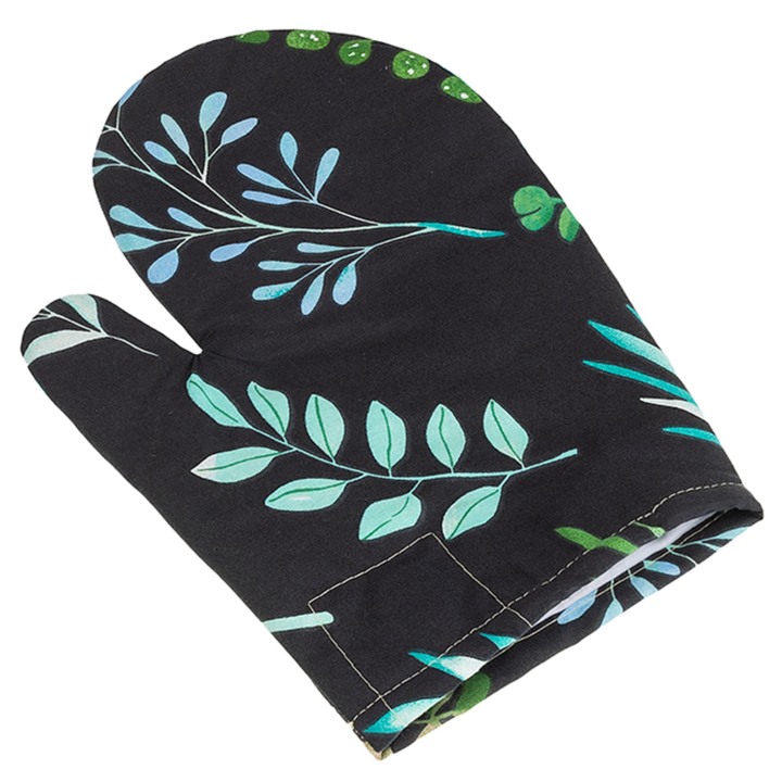 Kuchynská rukavica LÍSTKY NA ČIERNEJ čierna 1