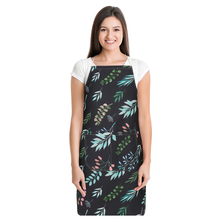 Kuchynská zástera  LÍSTKY NA ČIERNEJ čierna 1