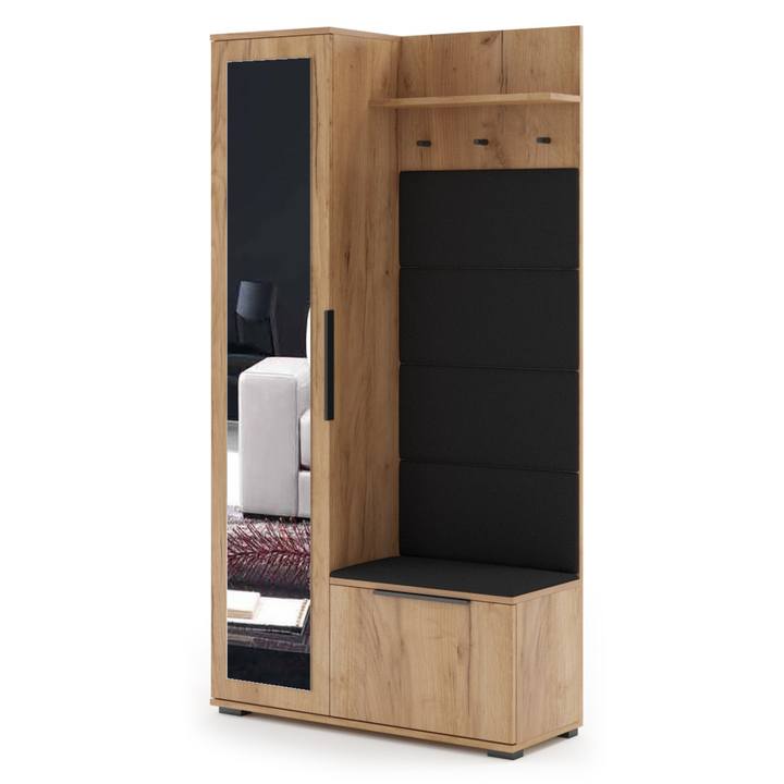 Predsieňová zostava LÍVIA dub craft/čierna/zrkadlo, ľavá 1