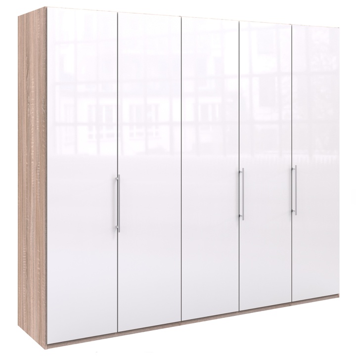 Šatníková skriňa LOFT 627 biela/dub sonoma, 3-dverová 1
