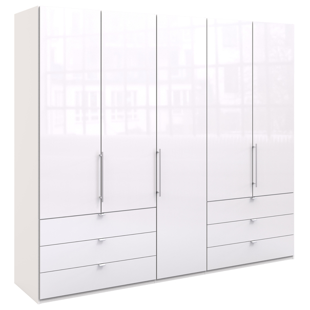 Šatníková skriňa LOFT 647 biela lesklá, 6 zásuviek, 3-dverová 1