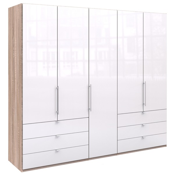 Šatníková skriňa LOFT 647 biela/dub sonoma, 6 zásuviek, 3-dverová 1