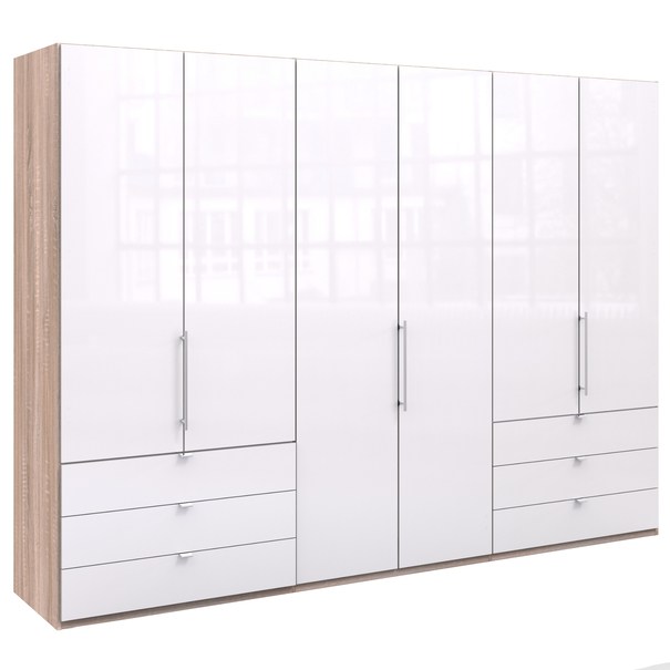 Šatníková skriňa LOFT 692 biela/dub sonoma, 6 zásuviek, 3-dverová 1