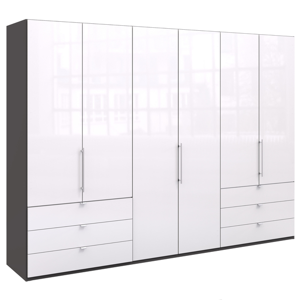 Šatníková skriňa LOFT 692 biela/antracitová, 6 zásuviek, 3-dverová 1