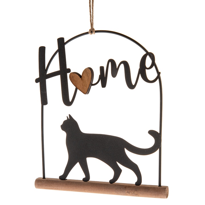 Závesná dekorácia MAČKA HOME čierna/prírodná 1