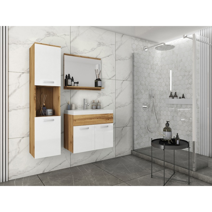 Kúpeľňová zostava MAEL XL dub wotan/biela lesklá 1