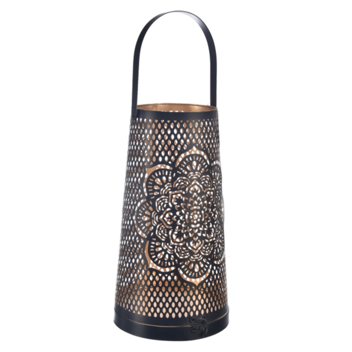 Kovový svietnik MANDALA čierna/zlatá, priemer 13 cm 1