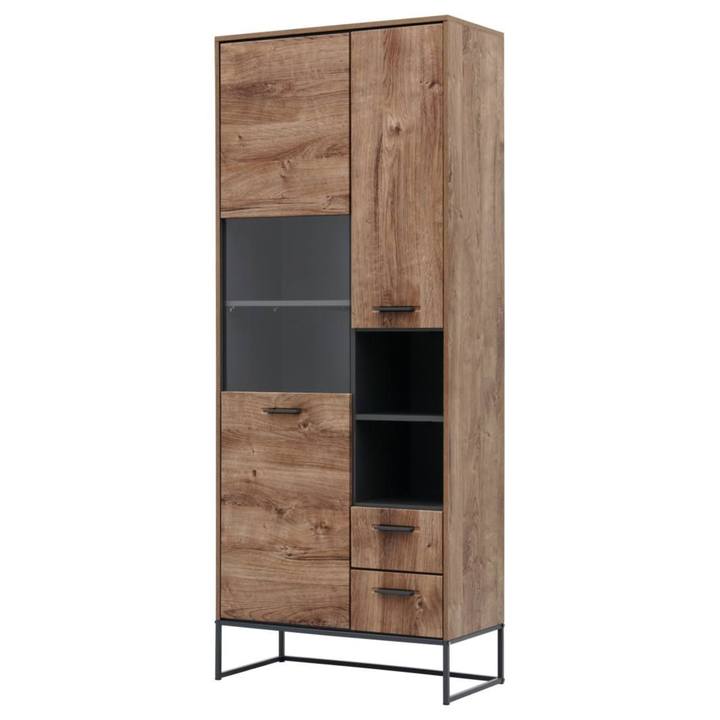 Vitrína MANHATTAN dub havelland cognac/grafit, šířka 79 cm 1